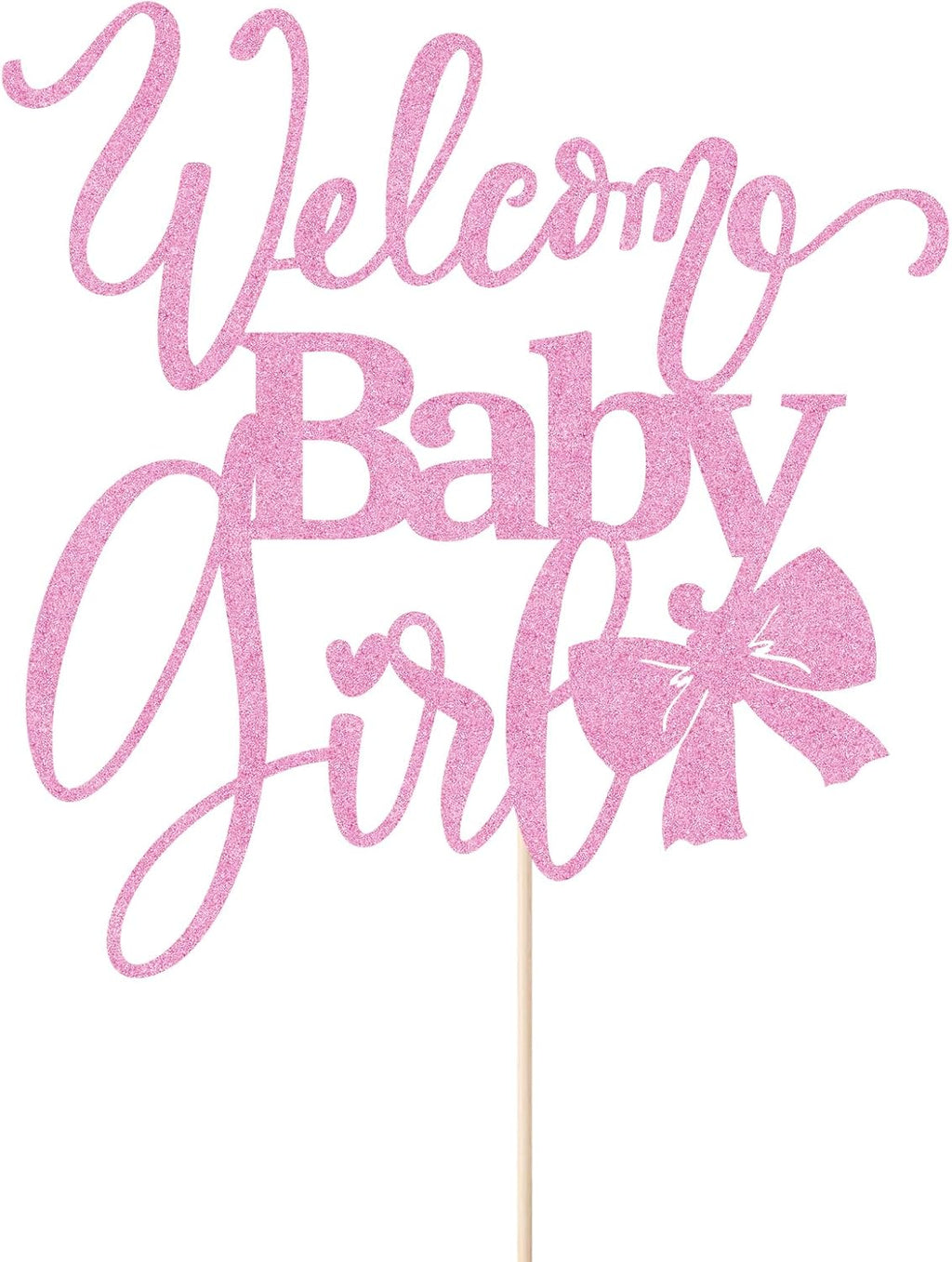 Welcome Baby Girl Cake Toppers - Baby Shower, Baby Shower, Newborn Gender Show Girl Happy Birthday Party Decoration (pink glitter)