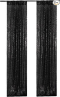 Poise3EHome 2ft x 8ft Black Sequin Photography Backdrop Curtains 2 Panels for Party Decoration, Black