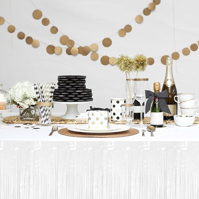 3 Pack 29x108 Inch Macaron White Foil Fringe Table Skirts Metallic Banner for Tinsel Streamer Garland Backdrop for Parade Floats Wedding Thanksgiving Birthday Christmas Halloween Party Decoration