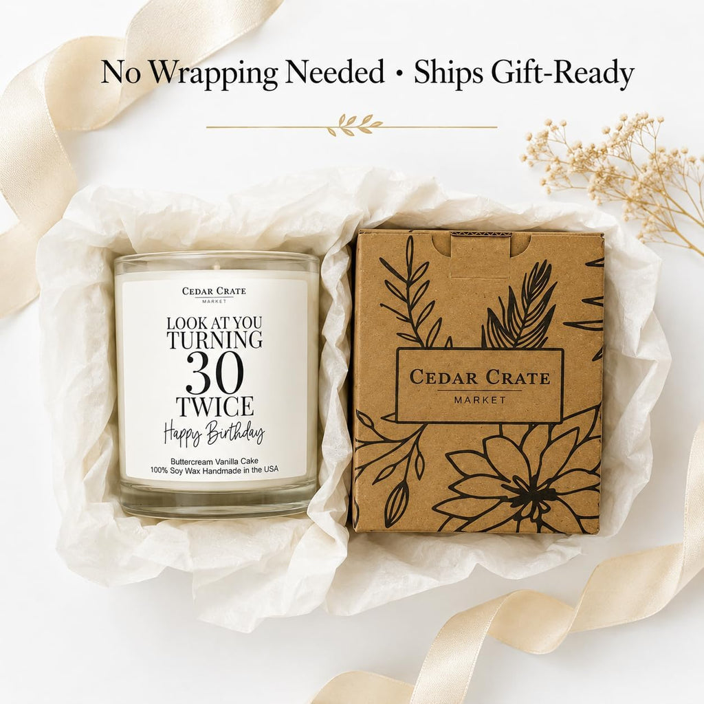 Crate Market 60th Birthday Gifts for Women – Buttercream Soy 60th Birthday Candle, 60+ Hour Burn, Funny Turning 60 Gift Ideas for Her Mom Wife Best Friend, Handmade USA