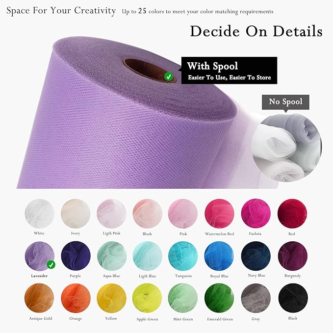 Lavender Tulle Fabric Rolls 54 Inch by 40 Yards Tulle Bolt Spool for Wedding Decorations DIY Tutu Baby Shower Table Skirt Ceiling Decor Birthday Party Craft Supplies