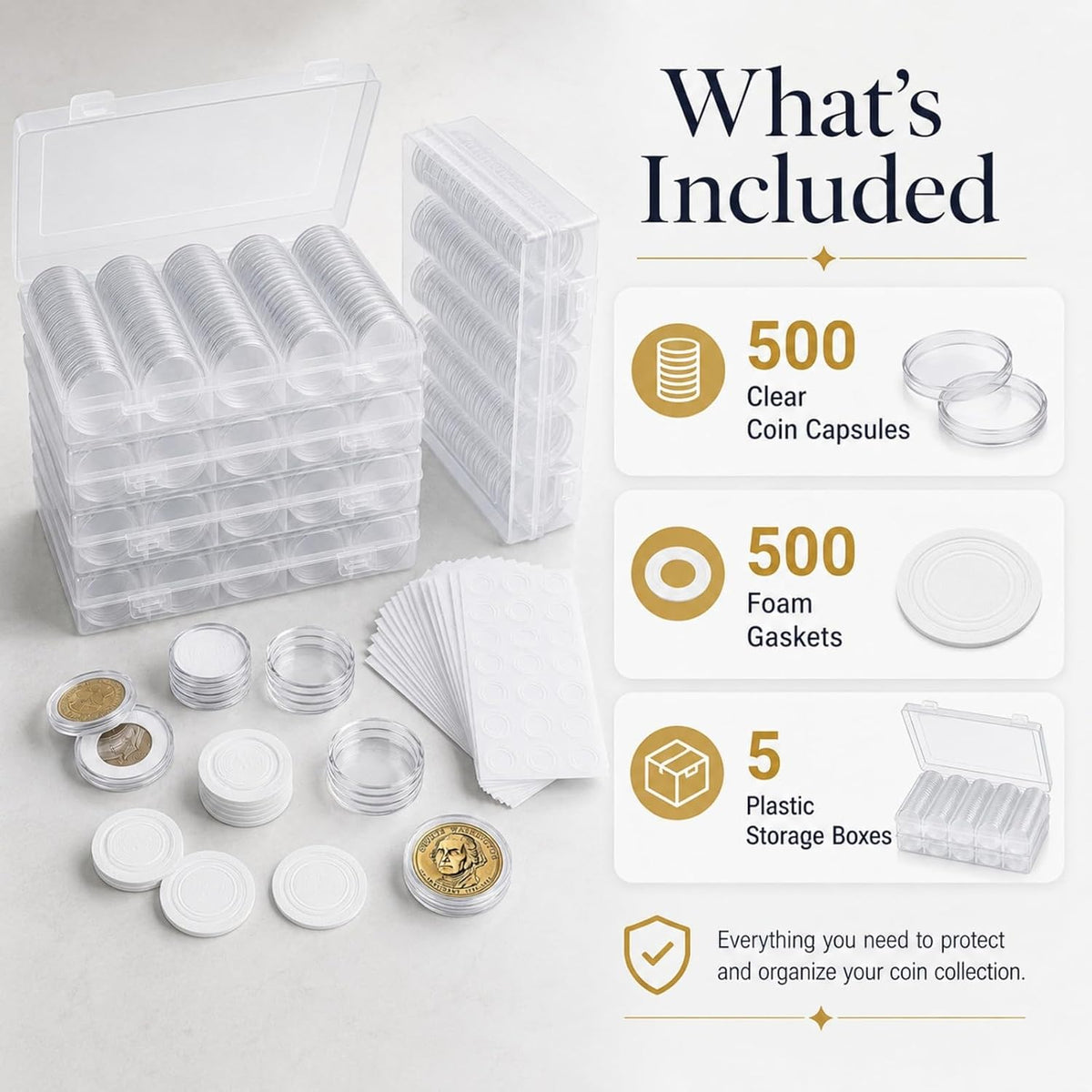 APACALI 500 PCS Coin Capsules Holders for Collectors, 30mm Clear Plastic Coin...