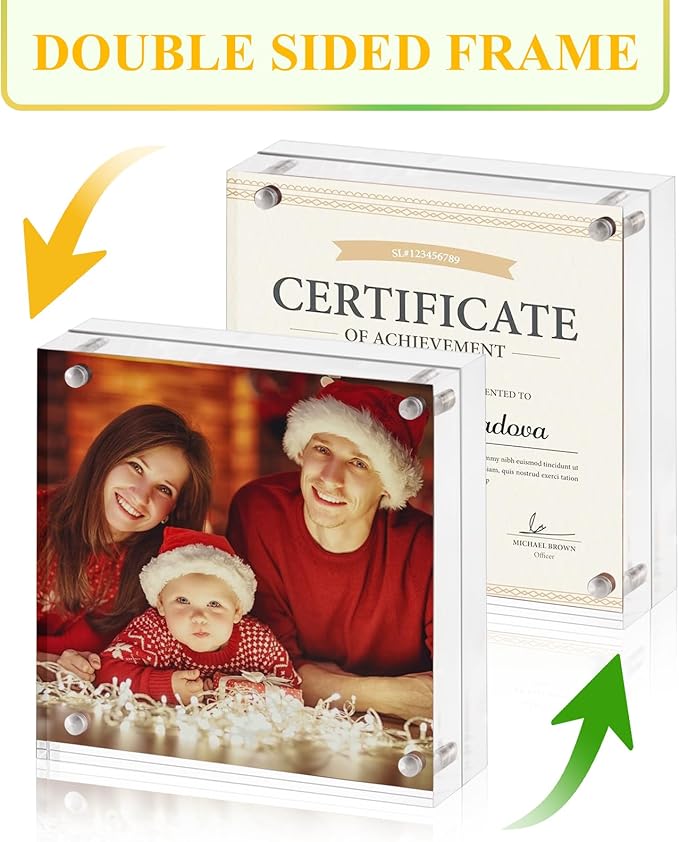 Boxalls 5x5 Acrylic Picture Frame, Clear Frameless 5x5 Inches Photo Frames with Magnetic, Double Sided Transparent Desktop Frame