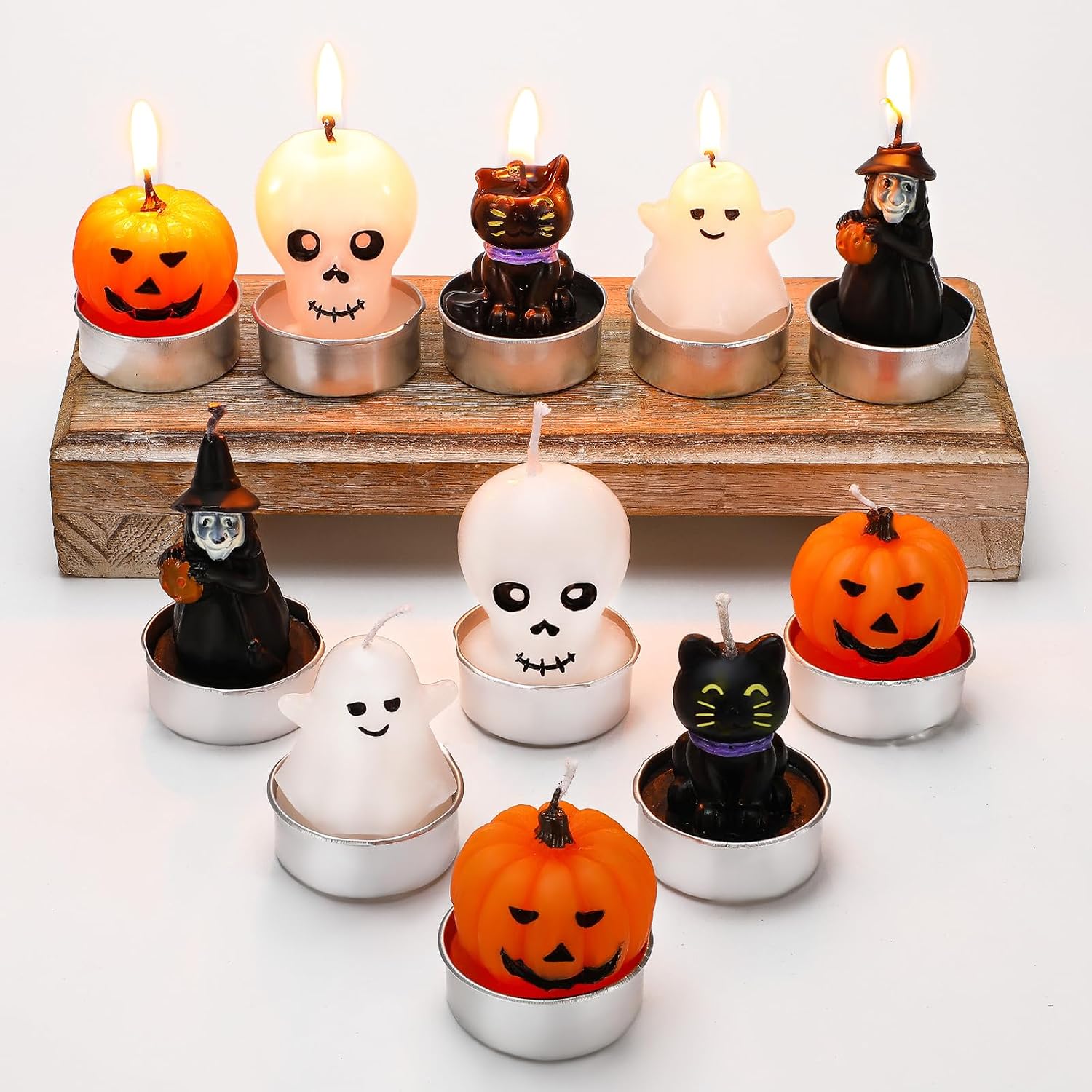 Jutom 20 Pcs Halloween Candles 5 Styles 1.6"x 1.8" Mini Tealight Candles Bulk Cute Pumpkin Ghost Witch Black Cat Shaped Halloween Trick or Treat Haunted House Activity Decorations Party Supply