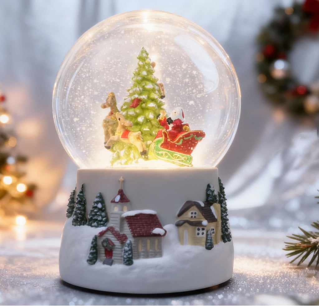 Winter Deer Musical Christmas Snow Globe LED Light Up, Snowflakes Water Globe,120MM 6.7Inch Height Village Water Globe, Valentine's Day Decor, Ideal Gift for Women and Adult.