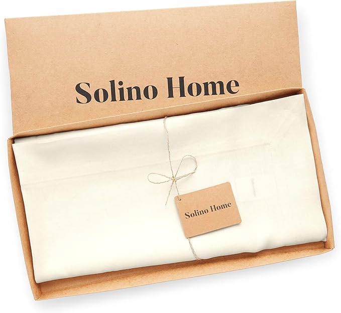 Solino Home Linen Ivory Tablecloth 52 x 52 Inch - 100% Pure Linen Square Table Throw - Fete, Machine Washable Table Cloth for Fall, Autumn, Thanksgiving, Christmas, Holiday