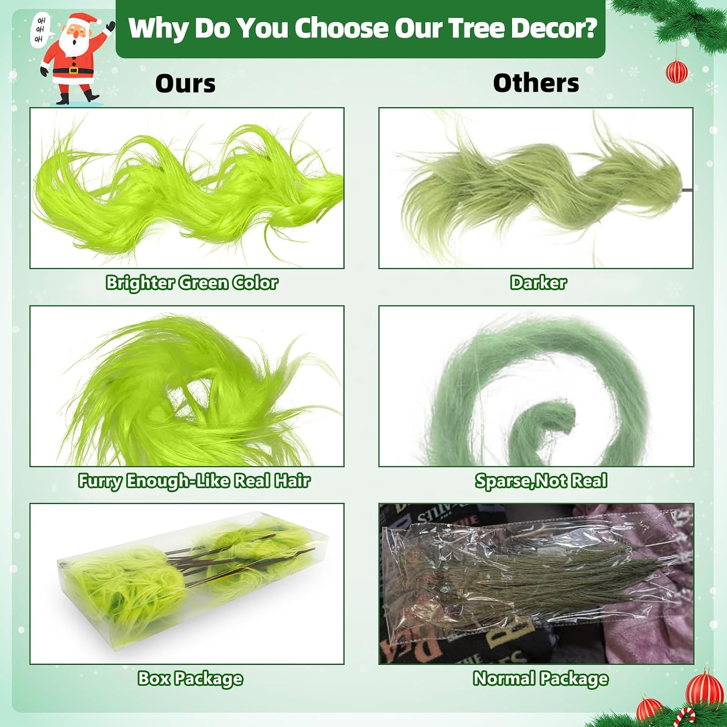 Christmas Tree Decorations, 10 PCS 17" Large Lime Green Furry Christmas Tree Topper Picks Decor Ornaments, Christmas Vase Fillers for Table Manle Gift Wrap, Xmas Home Holiday Decor