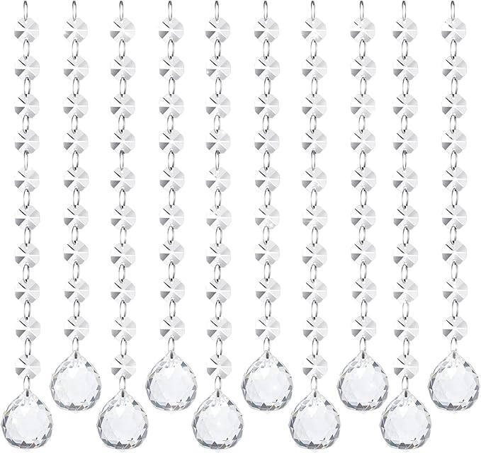 10 PCS Crystal Garland Strands, 33ft Hanging Crystal Strings for Window Curtains Doorway Decorations, Acrylic Clear Ball Crystal Ornaments for Christmas Tree, Wedding Party Home Chandelier Decor
