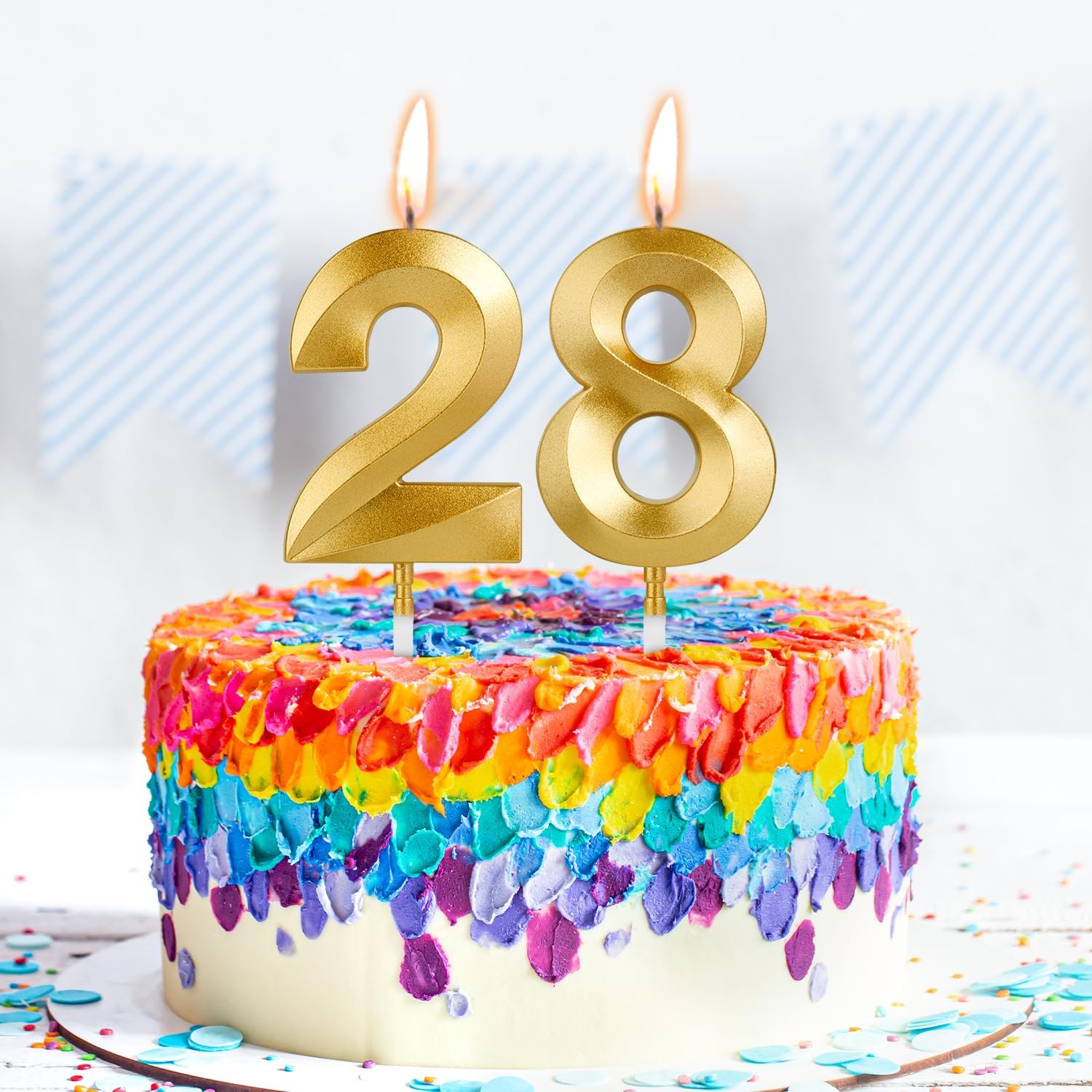 Birthday Candles, 1.96 Inch Number 28 Happy Birthday Candles, Number Candles Decoration for Birthday Party and Anniversary Celebration(Champagne Gold)