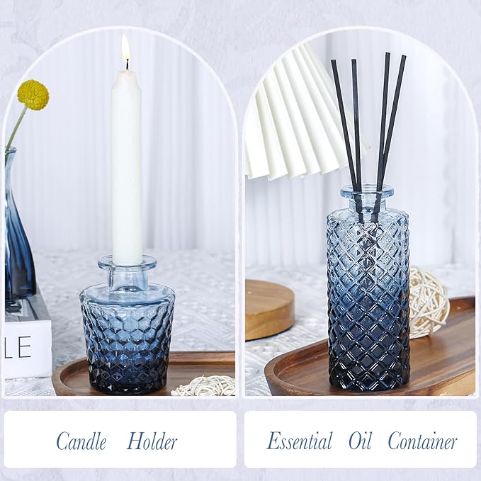 Navy Blue Glass Bud Vases Set of 5, Mini Flower Vase for Centerpieces, Small Clear Vases in Bulk for Wedding Decorations, Vintage Vase for Table, Graduation, Home Décor