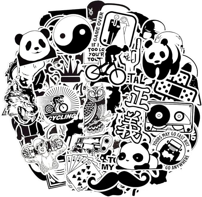 QTL Black and White Stickers for Adults Funny Stickers for Laptop Skateboard Bumper Bike Car Decals Waterproof Vinyl Pack 100Pcs
