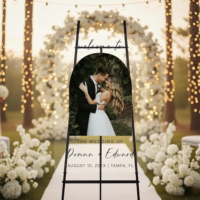 Personalized Wedding Photo Acrylic Welcome Sign – Custom Picture Board with Bride & Groom Names, Elegant Acrylic Wedding Reception Entrance or Ceremony Decoration, Indoor & Outdoor Keepsake Gift #4