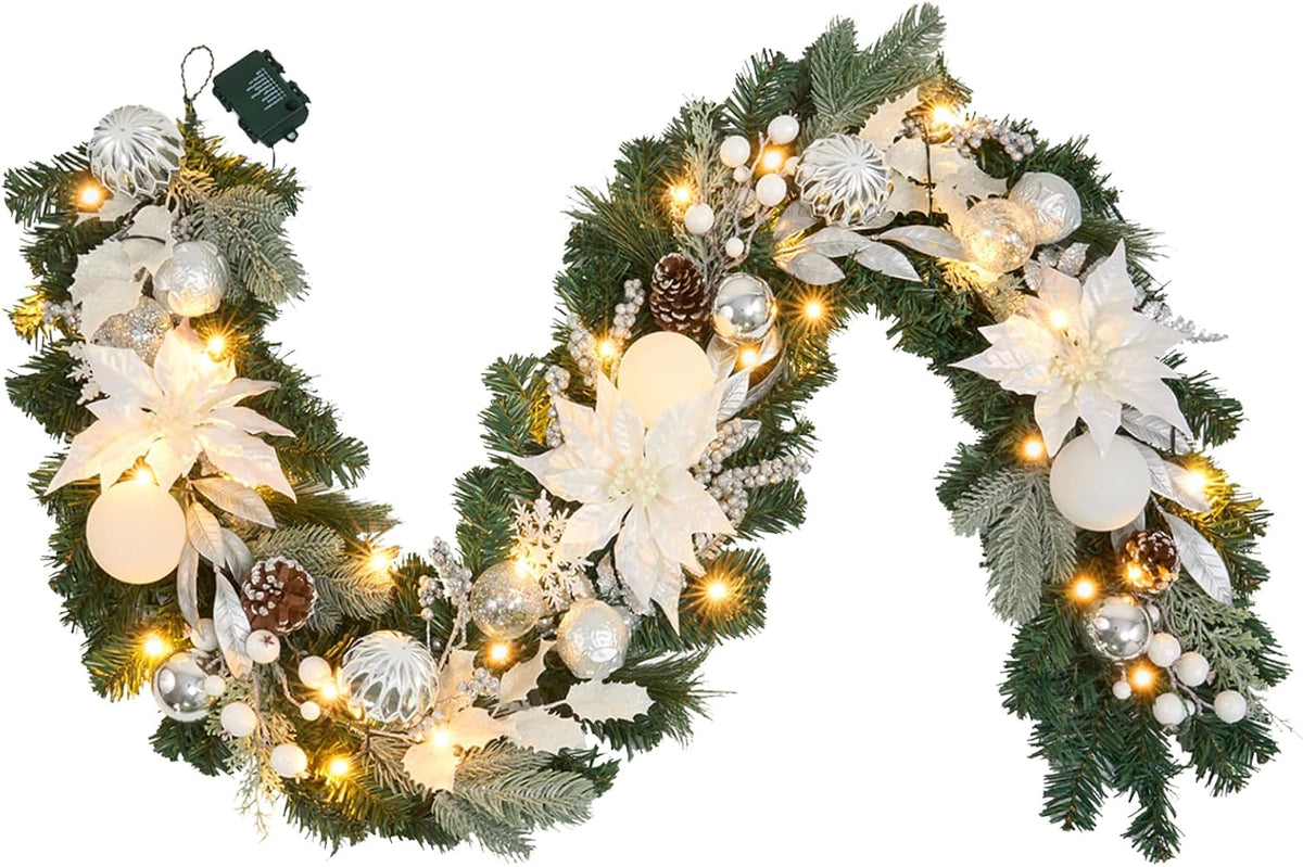 lighted christmas garland for mantle,fireplace,stairs, garland for front, main product view