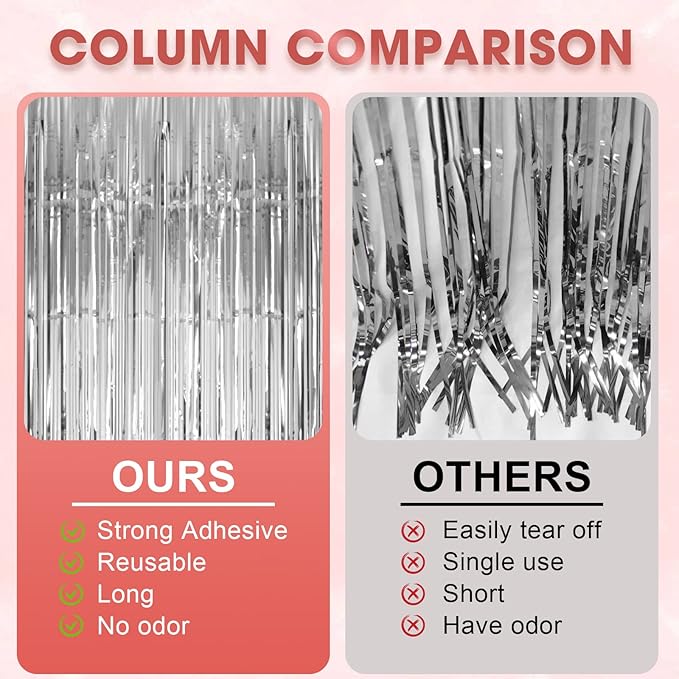 4 Pack Silver Foil Fringe Backdrop Curtains, Tinsel Streamers Birthday Party Decorations, Fringe Backdrop for Graduation, Baby Shower, Gender Reveal, Disco Party