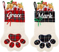 Personalized Dog Christmas Stocking, Custom Pet Paw Christmas Stocking with Name, Customized Xmas Stockings Plaid Cuff, Christmas Hanging Decor, Gifts for Dog, Cat, Pet, Kids, Family Set of 1