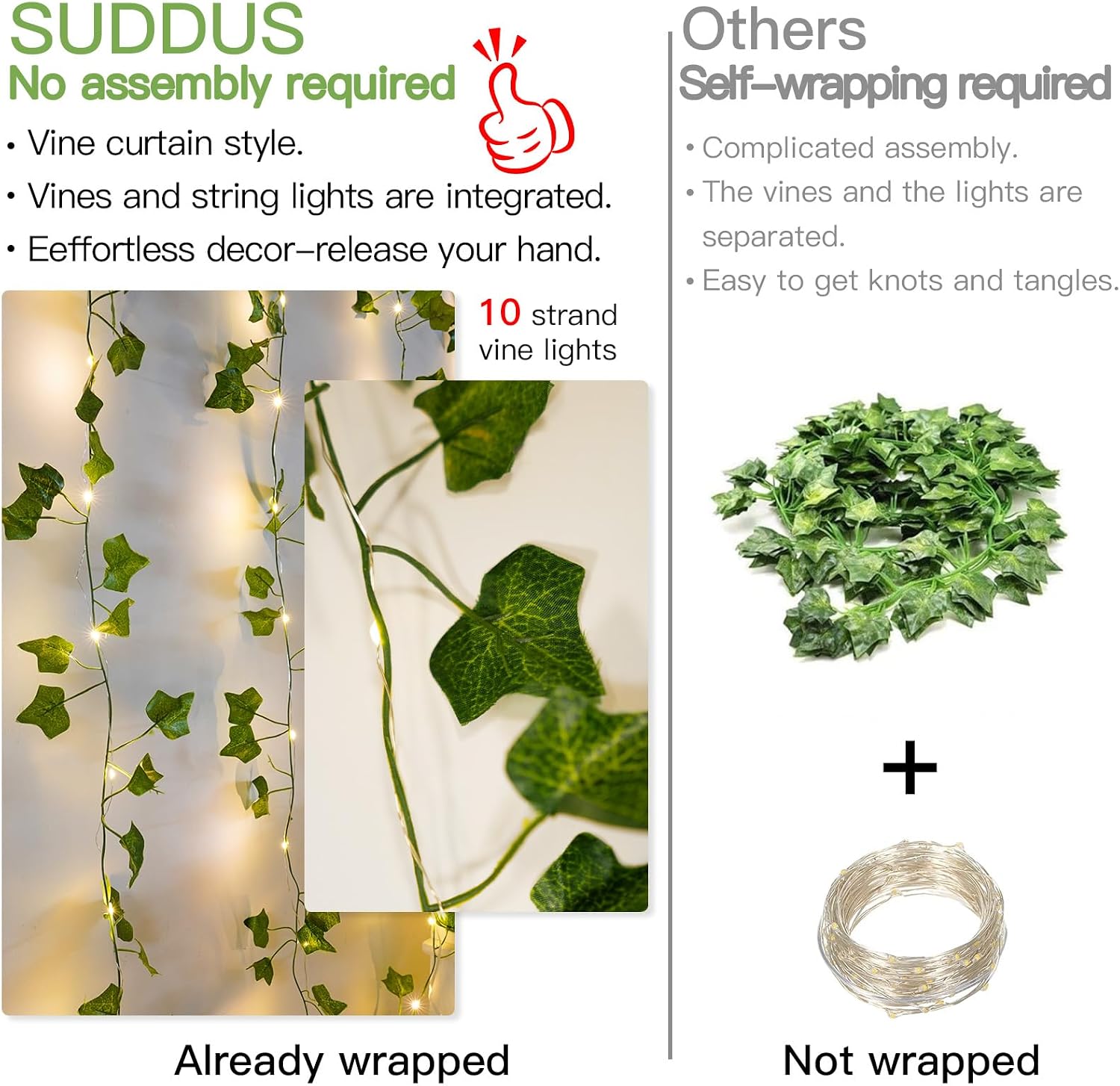 suddus Vine Lights for Bedroom 200 LED Ivy Curtain Lights Remote6.5x6.5ft | Ivy Curtain Lights, Remote Control, Indoor Outdoor Decor, For Bedroom Dorm Wedding Party Wall