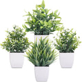 CEWOR Fake Plants 4 Packs Small Artificial Greenery Mini White Potted Plants Bathroom Accessories Decorations for Desk Bathroom Office Home Room Kitchen Table Indoor
