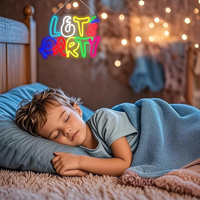 Let's Party Neon Sign for Wall Decor with Dimmable and USB Power,Multicolor LED Light up Sign,Party signs Perfect for Birthday,Bachelorette Parties,Game Room,Bar Lighting,gifts,size:14.17*10.32In