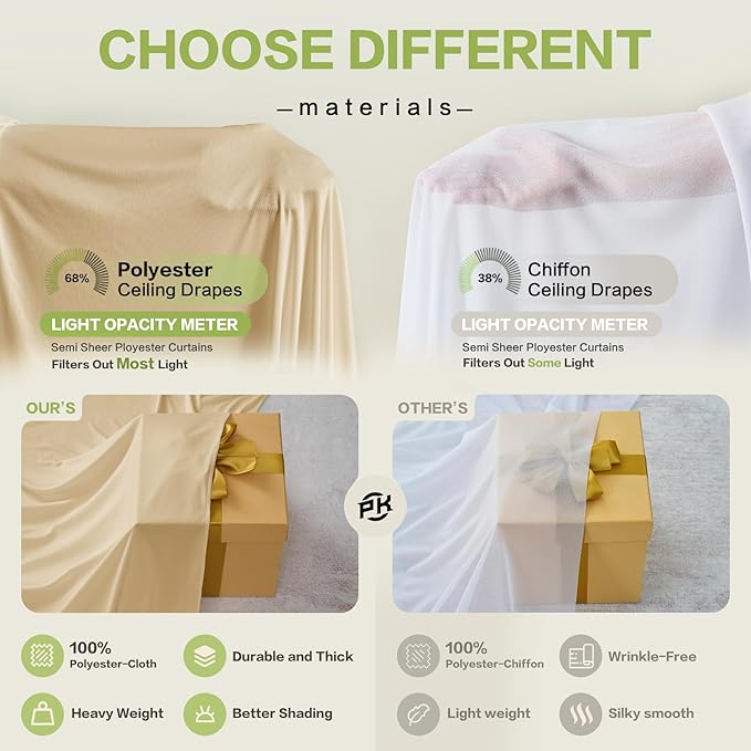 PartyVillage 50ft×15ft Beige Backdrop Curtain for Wedding Parties, 10 Panels Wrinkle Free 15 FT Long Polyester Photo Backdrop Drapes Back Drop Cloth for Birthday Photography Background