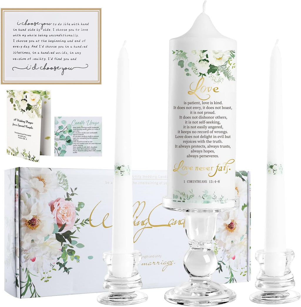 Extrogif Unity Wedding Candles Set - 3 Piece Ceremony Kit with Glass Candle Holders, Pillar and Taper Candles for Wedding Ceremony