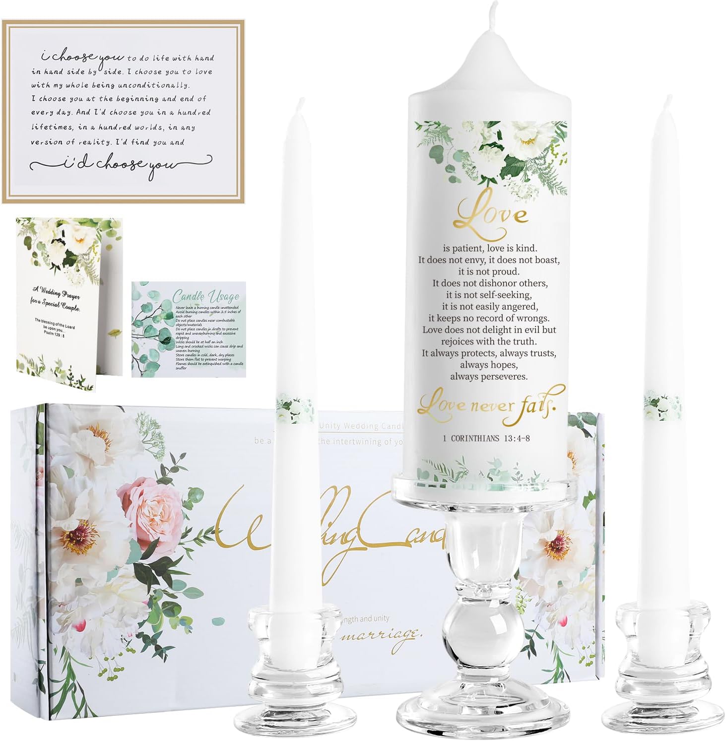 Extrogif Unity Wedding Candles Set - 3 Piece Ceremony Kit with Glass Candle Holders, Pillar and Taper Candles for Wedding Ceremony
