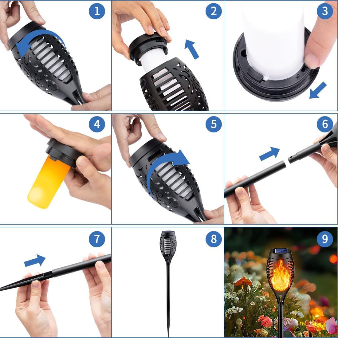 16Pack Solar Torch Lights Flickering Flame Solar Lights Outdoor Waterproof