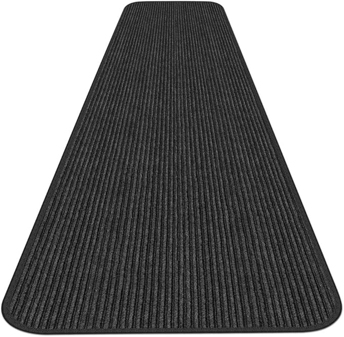 House, Home and More Indoor Outdoor Double-Ribbed Carpet Runner with Skid-Resistant Rubber Backing - Smokey Black - 4 Feet x 25 Feet