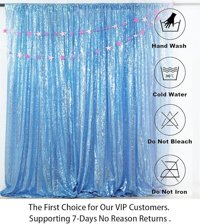 ShinyBeauty Baby Blue Sequin Backdrop Curtain | 2 Panels 5FTx10FT Glitter Wedding & Photography Background | Light Blue Shimmer Curtains for Elegant Events