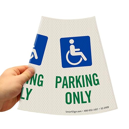 SmartSign 6-Pack "Handicapped Parking Only" Reflective Cone Message Sleeve Collar with Symbol, 360-Degree Visibility, Non-Adhesive Vinyl Signs for Traffic Safety Cones, 3-Side Print [Cone Not Included]