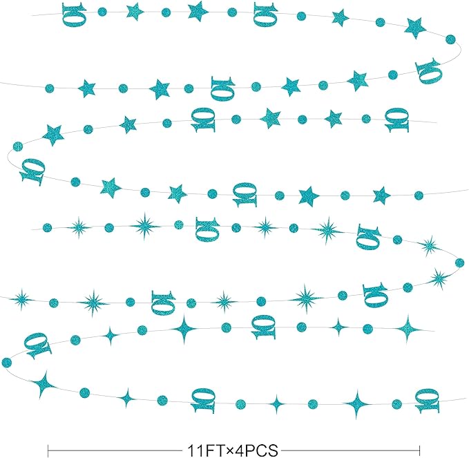 Teal Blue 10th Birthday Decorations Number 10 Circle Dot Star Garland Glitter Streamer Banner Backdrop for Girls Boys Double Digits Cheers to 10 Years Old Birthday 10th Anniversary Party Supplies
