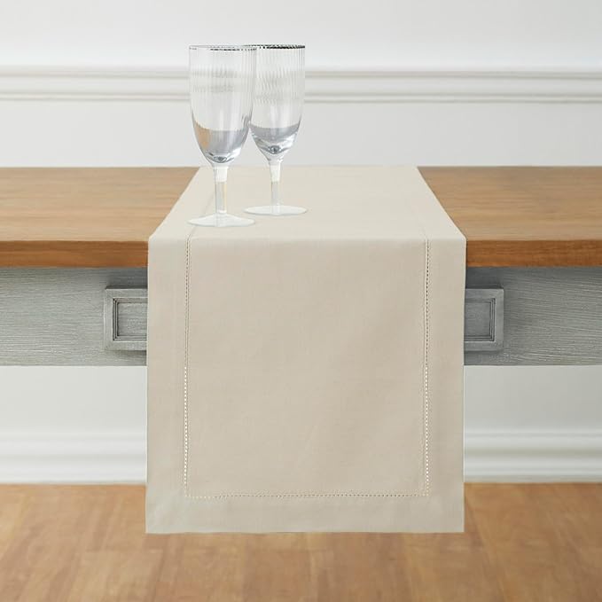 Solino Home Cotton Linen Table Runner 72 Inches Long - Hemstitch Linen Table Runner 14 x 72 Inch for Dresser, Dining, Fall, Autumn, Halloween, Thanksgiving, Christmas