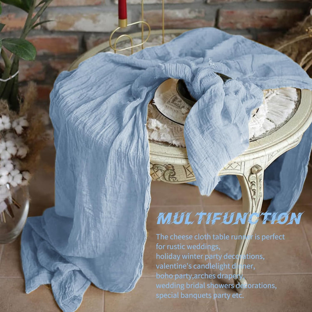 10 Pack Dusty Blue Cheesecloth Table Runner 17x108 Inch Boho Gauze Cheese Cloth Table Runners for Wedding Party Baby Shower Birthday Home Decor