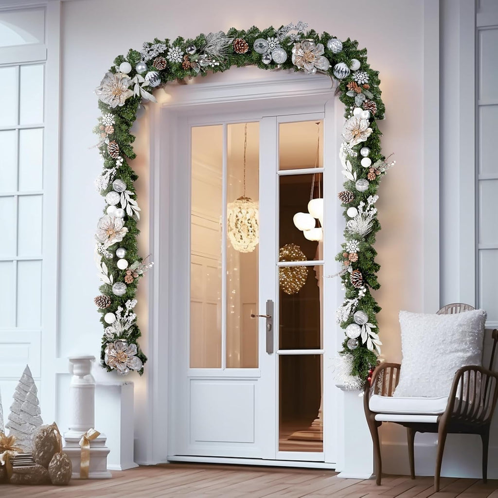 wbhome pre-lit 6 feet/72 inch christmas garland, white on a desk or shelf