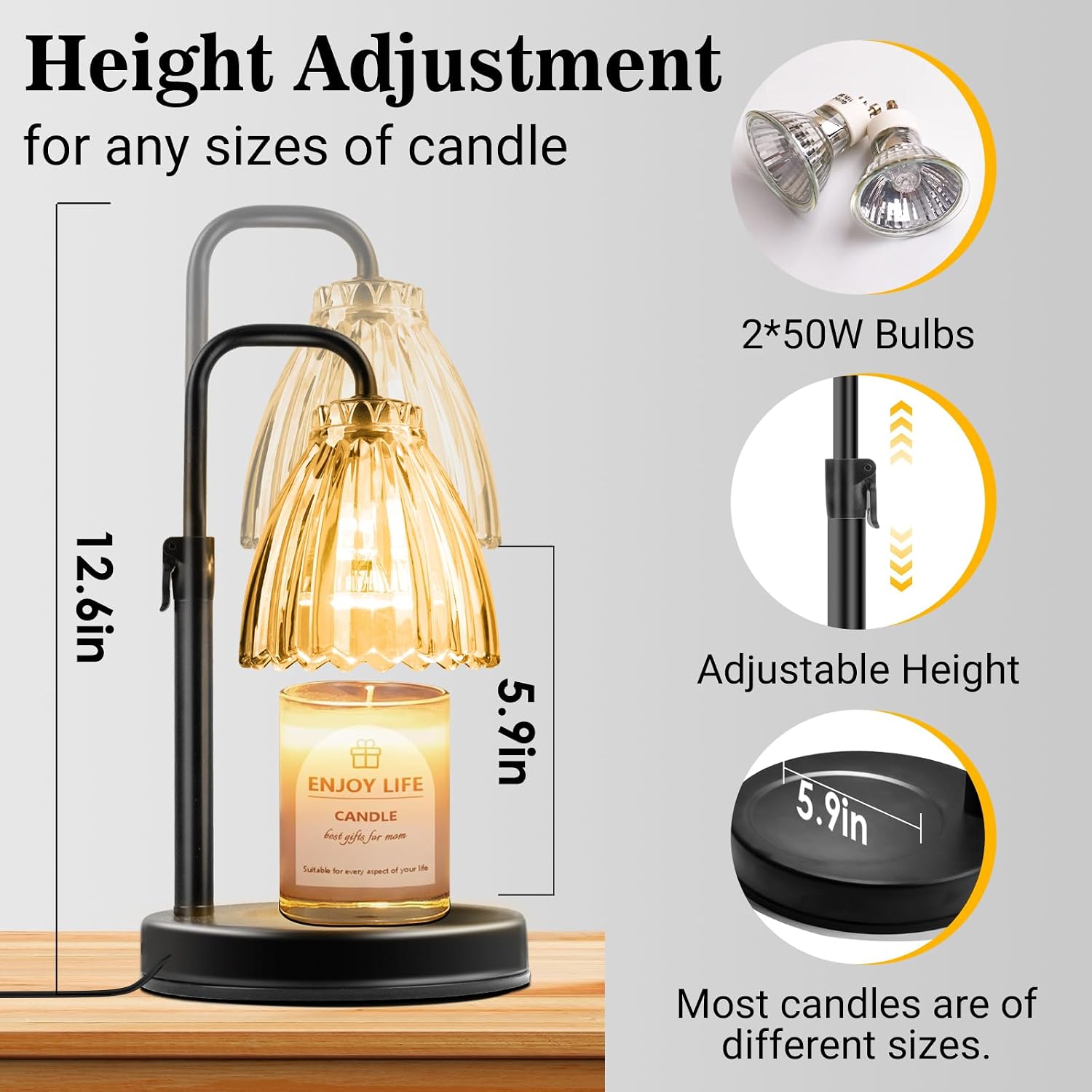 hyrion Candle Warmer Lamp with Timer Dimmable, Birthday Gifts for Women Mom, Adjustable Height Candle Warmer for Jar Candles, Flower Flameless Candle Lamps with 2 Bulbs, Housewarming, Home Decor