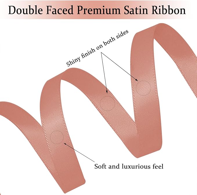 Rose Pink Satin Ribbon Double Faced Satin 1/2 inch x 55 Yards Polyester Ribbon for Gift Wrapping Crafts Wedding Decoration Bows Ornaments Party Bouquet Floral Arrangement