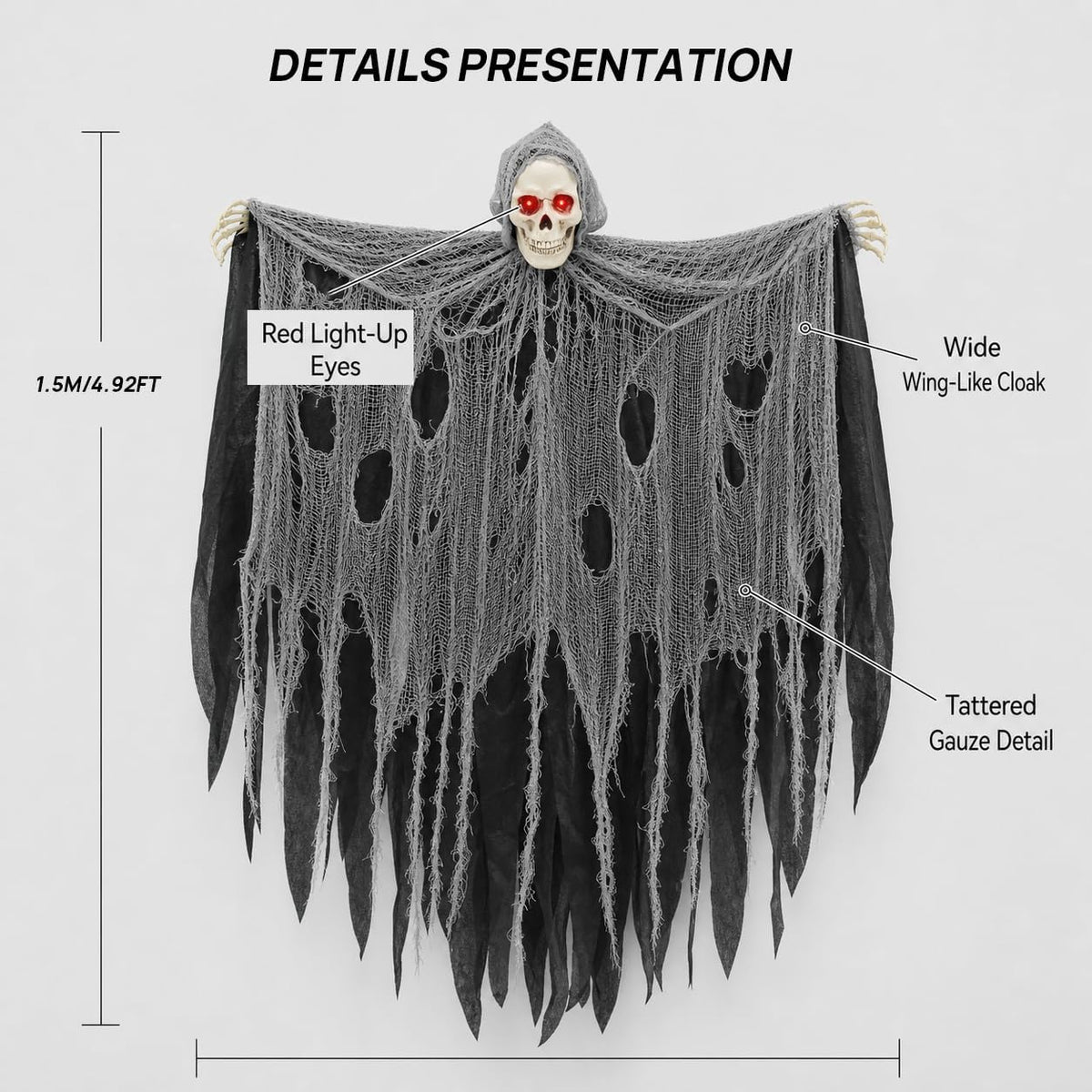 HOMELEX 5 FT Floating Skeleton Ghost Halloween Decor, 4 FT Wide