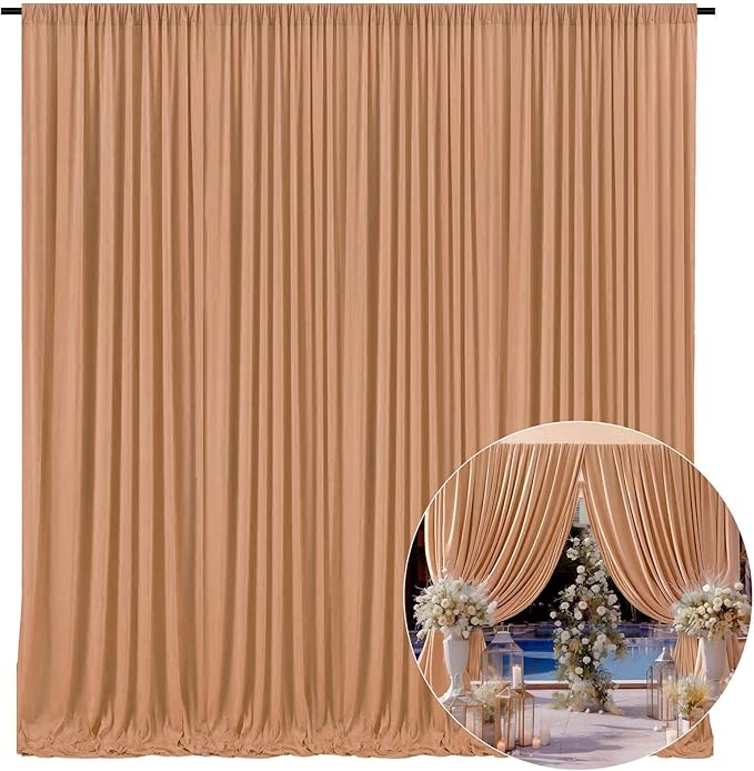 10 x 7 Feet Khaki Backdrop Curtain for Partie, Background Curtains for Photoshoot, Birthday, Wedding, Halloween, Thanksgiving, Christmas Day, New Year Party Decorations 5Ft x 7Ft, 2 Panels