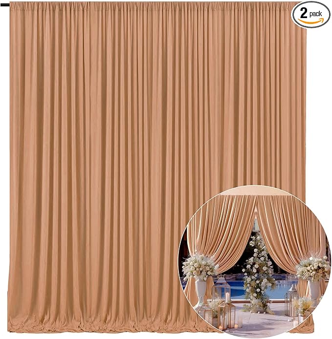 10 x 10 Feet Khaki Backdrop Curtain for Partie, Background Curtains for Photoshoot, Birthday, Wedding, Halloween, Thanksgiving, Christmas Day, New Year Party Decorations 5Ft x 10Ft, 2 Panels