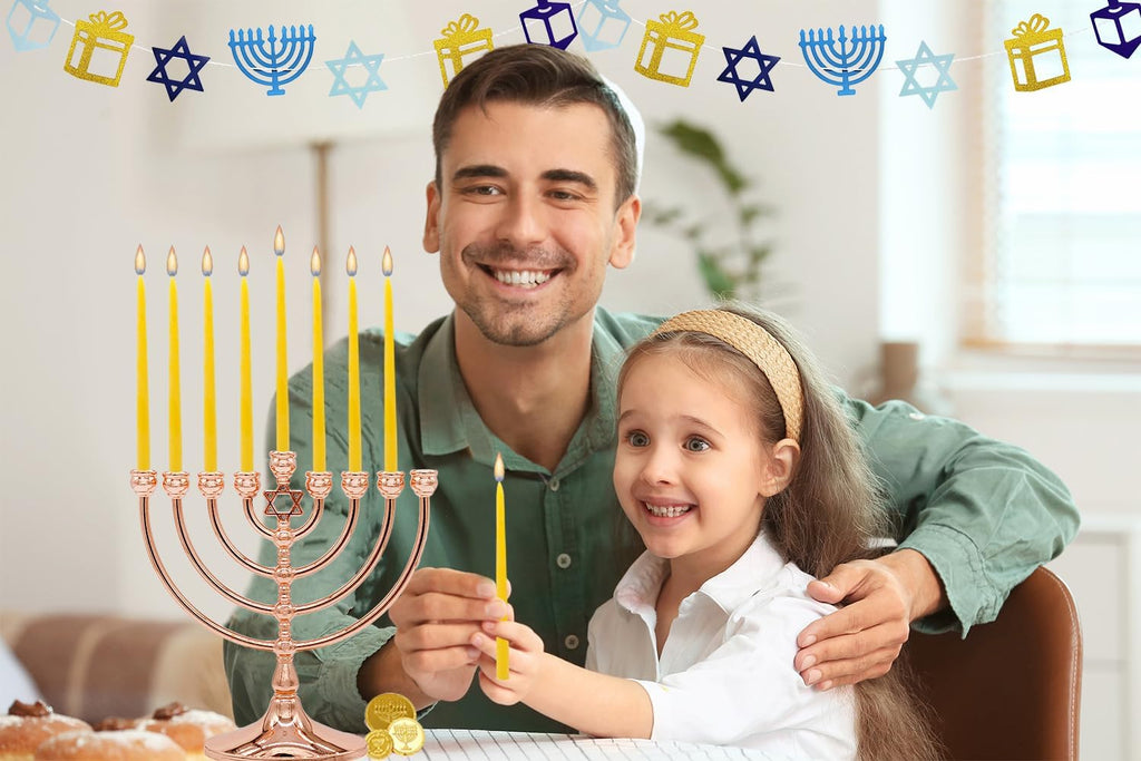Natural Beeswax Hanukkah Candles, Hand-Made Chanukkah Menorah 45 Yellow Candles for All 8 Nights Fits Most Menorah Burn Time 1-Hour