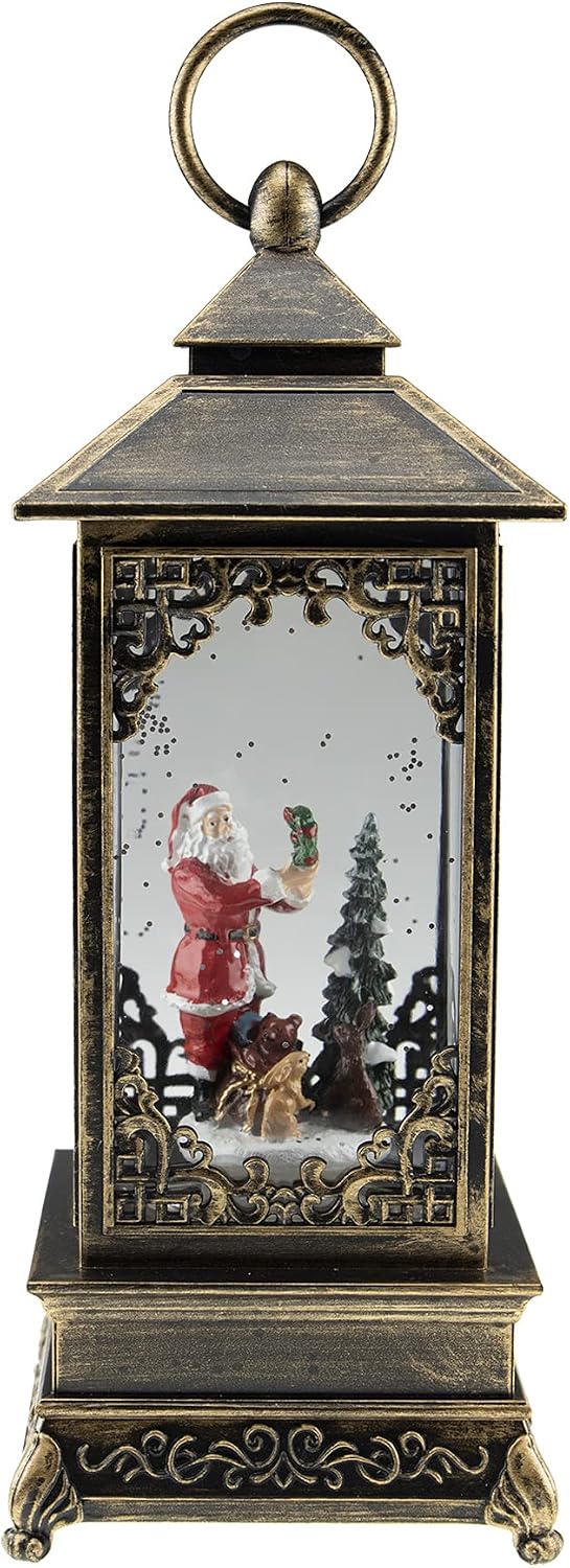 Clever Creations Musical Christmas Snow Globe Lantern, Lighted LED Swirling Glitter Water Lantern Home Decoration, Battery Operated, Santa