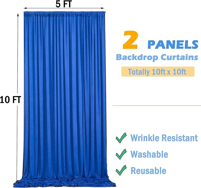 10x10 ft Wrinkle Free Royal Blue Backdrop Curtains for Party Background, Silky Polyester Blue Photo Backdrop Drapes 2 Panels Back Drop Cloth for Wedding Birthday Photography Baby Shower Decor