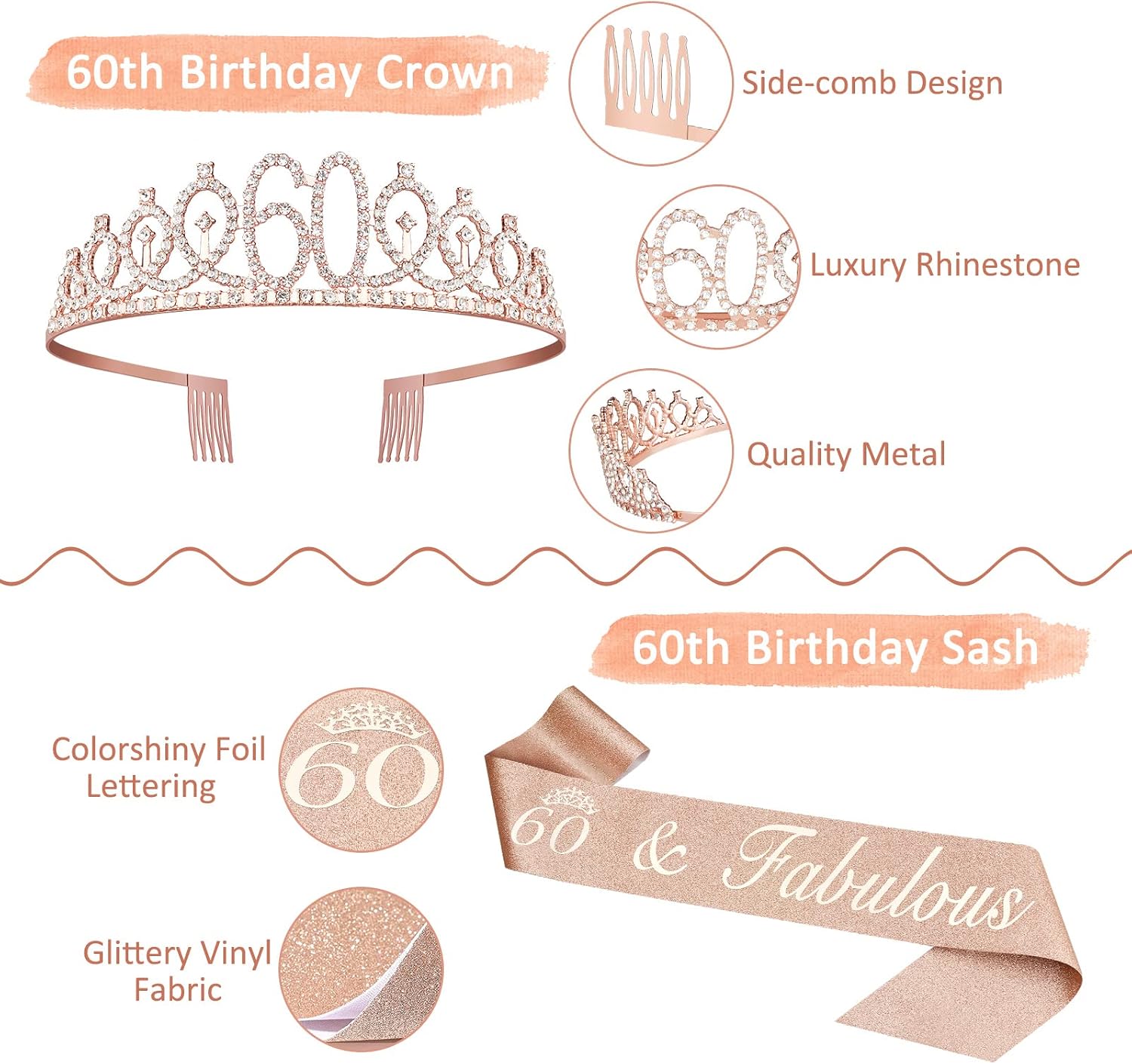 60th Birthday Decorations Gifts for Women Including Crown, Sash, Cake Topper, Candles and 12oz Wine or Coffee Tumbler Mug with Lid, Gifts for 60 Year Old Woman