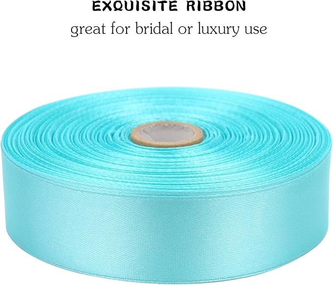 Lake Blue Solid Satin Ribbon 1 Inch 50 Yards Solid Polyester Fabric Ribbon for Gift Wrapping Wedding Christmas Baby Shower Birthday Party Decoration Handmade Immortal Flower Craft