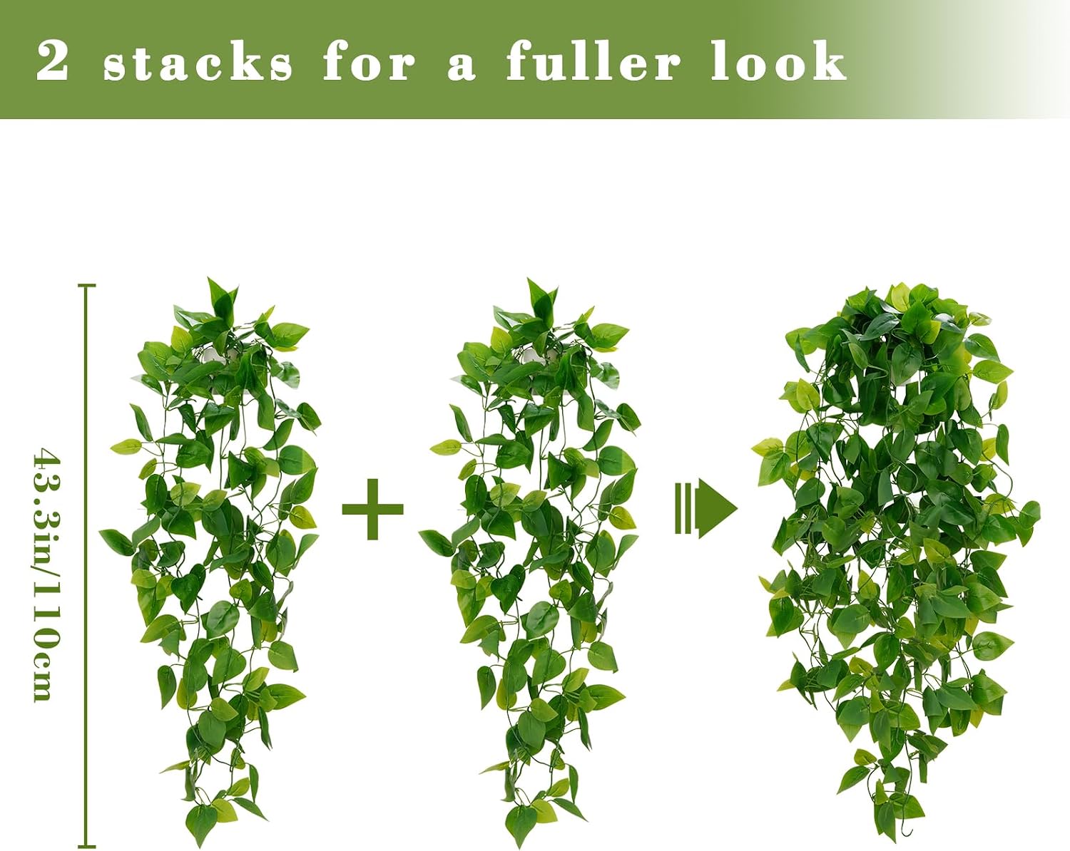BLEUM CADE Fake Hanging Plants, 2pcs Artificial Pothos Vines Faux Plants Greenery for Wall Home Living Room Office Indoor Outdoor Decor (No Baskets)