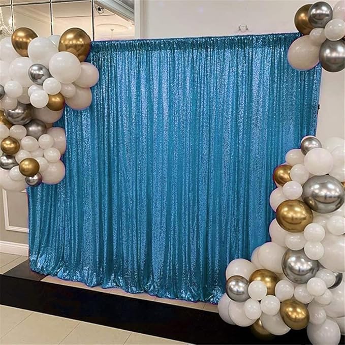 8ft x 8ft Aqua Blue Sequin Backdrop Curtain Sparkle Photo Backdrop for Wedding Birthday Baby Shower Wall Decorations