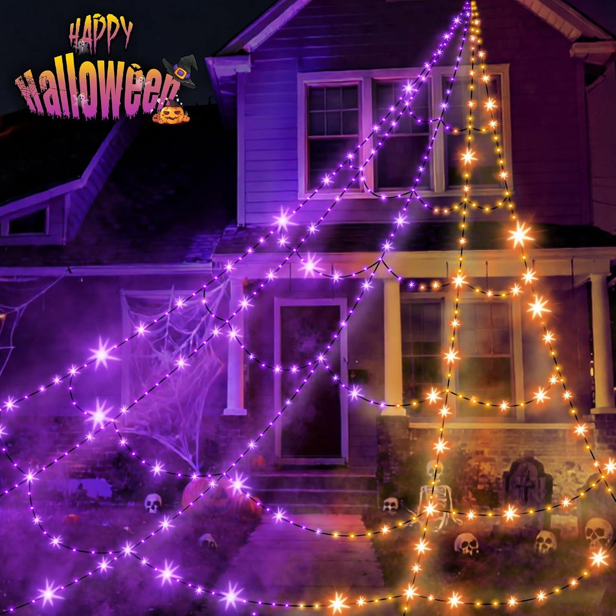halloween decorations outdoor spider web lights - 550 shown in use