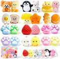 ZiZa 24Pcs Squishy Fun Box Toys Kit Set- Mini Taba Cheap Squishies Fidget Squeezee Toys Pack, Includ Animals, Strawberry, Cat Paw, Penguin, Hamster, Birthday Xmas Gift for Girls Kids