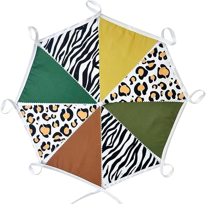 32Ft Jungle Safari Party Decorations Sage Green Brown Wild Animal Leopard Zebra Print Triangle Flag Fabric Banner Pennant Garland Streamers for Cheetah Birthday Baby Shower Party Decor Supplies