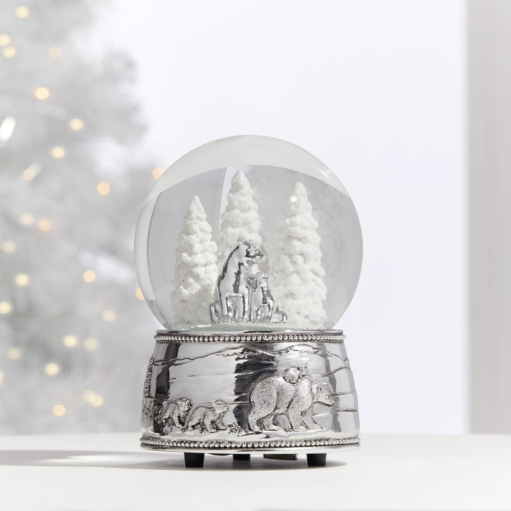 Reed And Barton Snow Globe, North Pole Bound Polar Bears Musical Snow Globe, Made From Resin & Glass, Silver-Plated Polar Bear, Plays Jingle Bell, Winter Decor, Christmas Decorations (Silver, 1 Piece)