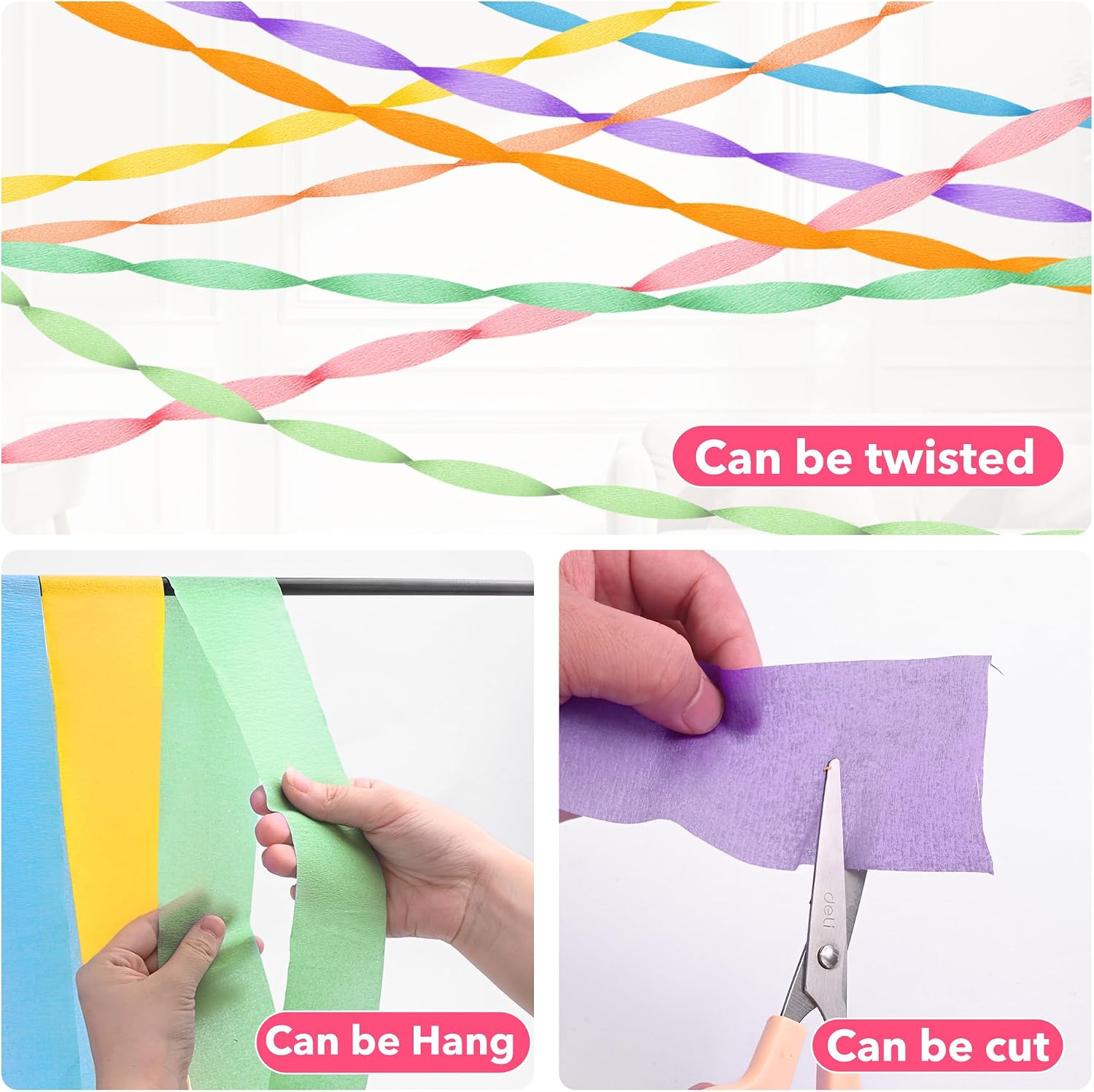 Oubest Crepe Paper Streamers 2.2 Inch x 656 Feet Ideal Party Supplies & Decorations for Birthdays Baby Showers Bachelorettes Weddings DIY, 8 Rolls Pastel Streamers Backdrops, Doorway & Wall Decor